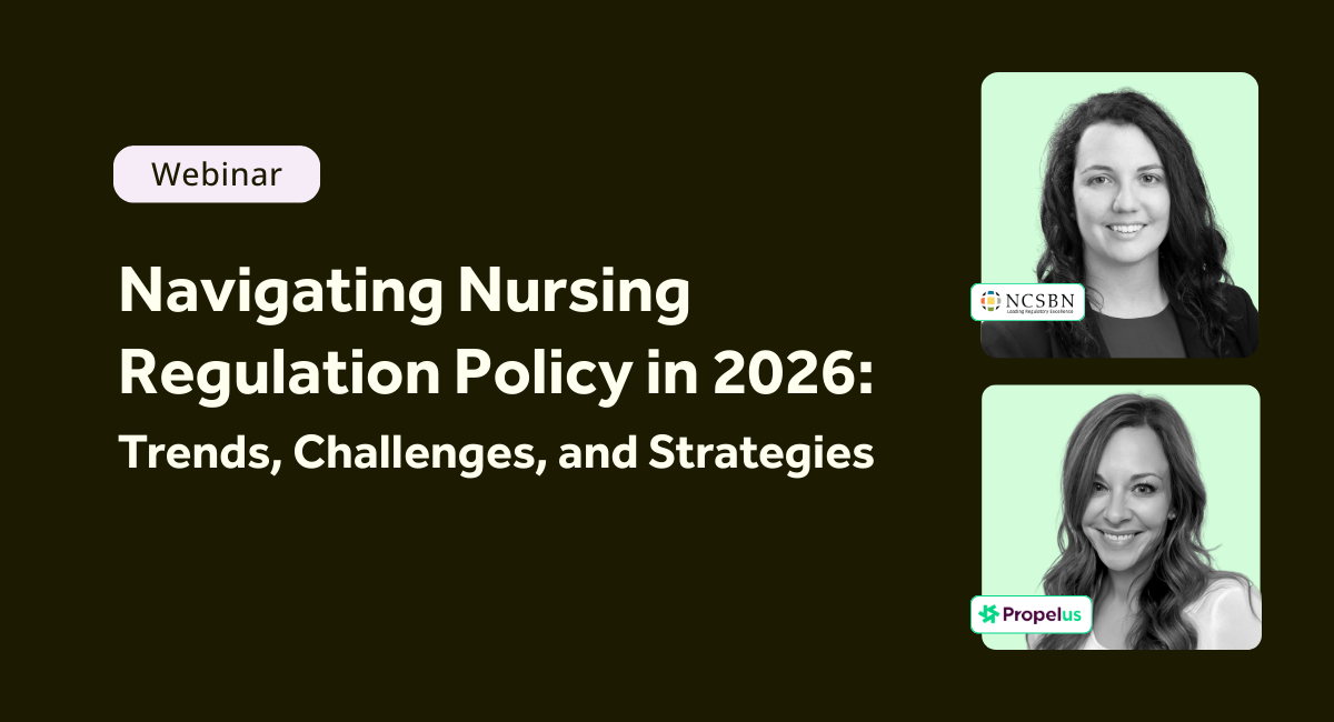 Live webinar. Navigating Professional Nursing Regulations in 2026: Trends, Challenges, and Strategies banner.