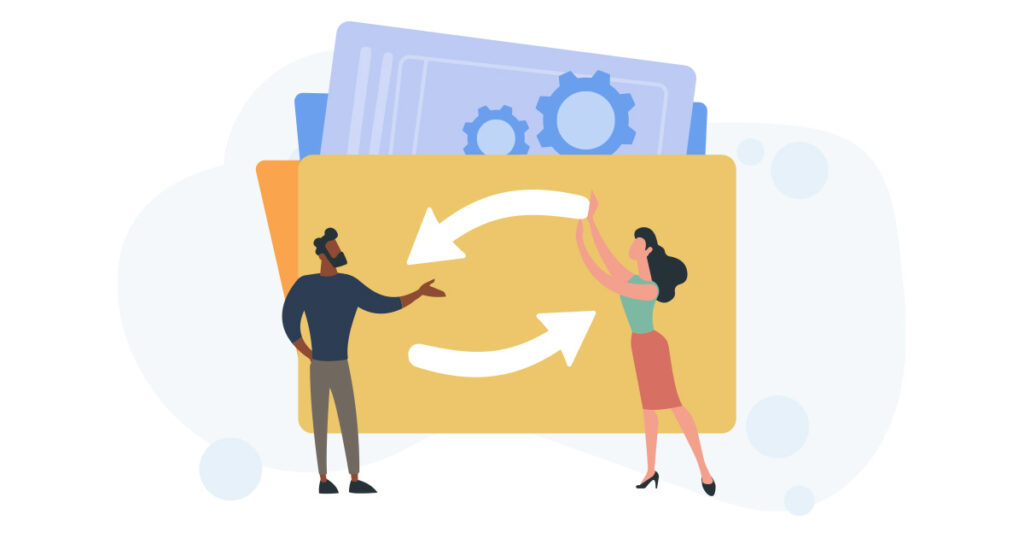 People organizing a folder