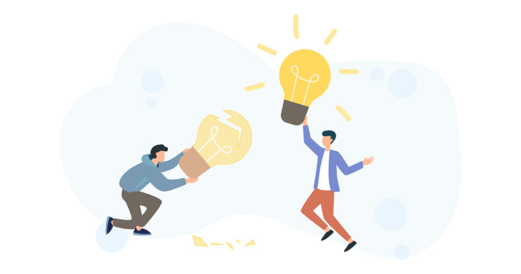 People holding a lightbulb having an idea