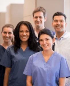 Medical professionals in scrubs
